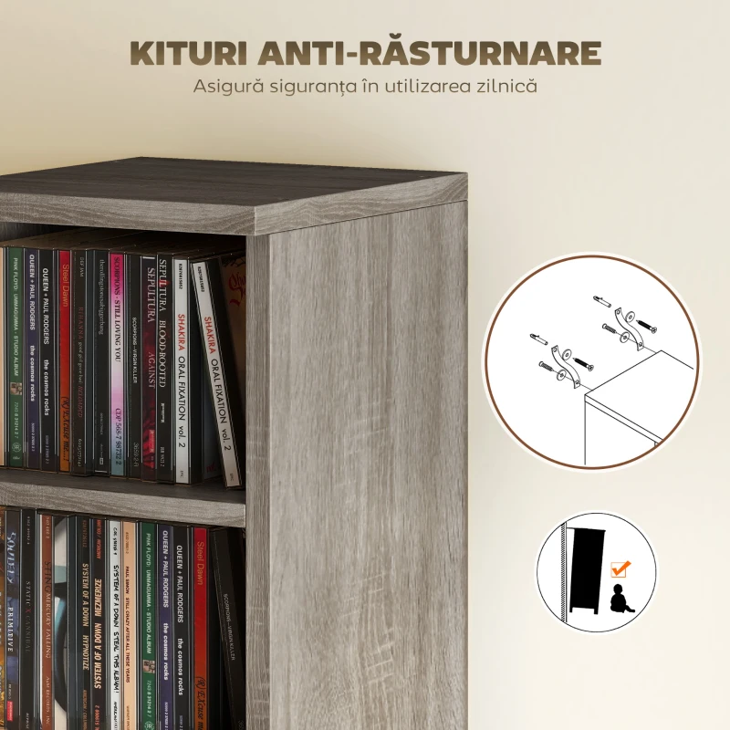 HOMCOM Set de 2 dulapuri pentru CD-uri, raft economisitor de spațiu, 21x22,5x88,5 cm, gri