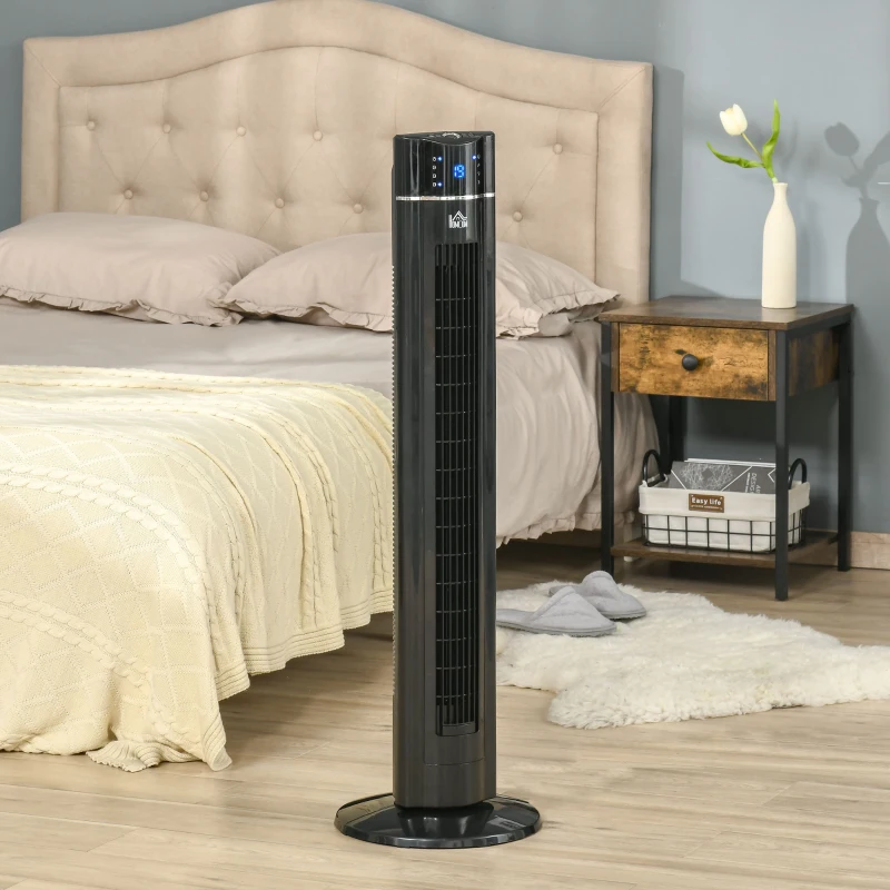 HOMCOM Ventilateur colonne silencieux 60 W 3 modes 3 vitesses, télécommande, oscillant 60°, minuterie et contrôle tactile noir