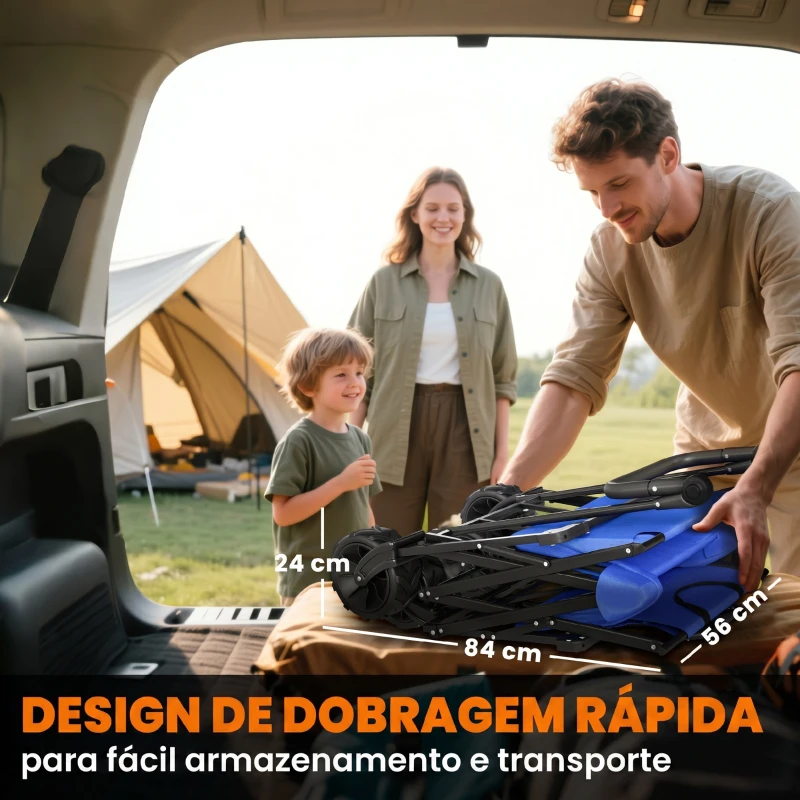 Outsunny Carrinho de Transporte Dobrável para Praia Campismo Viajem com Toldo Guiador Rodas Altura Ajustável 117x55x98 cm Azul