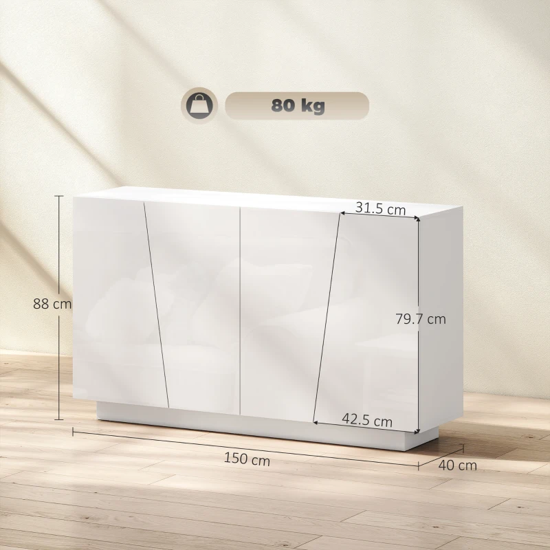 HOMCOM Mobiletto Multiuso in Truciolato Bianco a 5 Livelli con Ripiano Regolabile su 3 Livelli, 150x40x88 cm