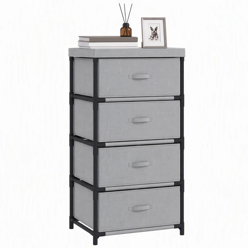HOMCOM Comodă cu Cadru din Oțel, 42 X 32 X 80 Cm, Gri și Negru