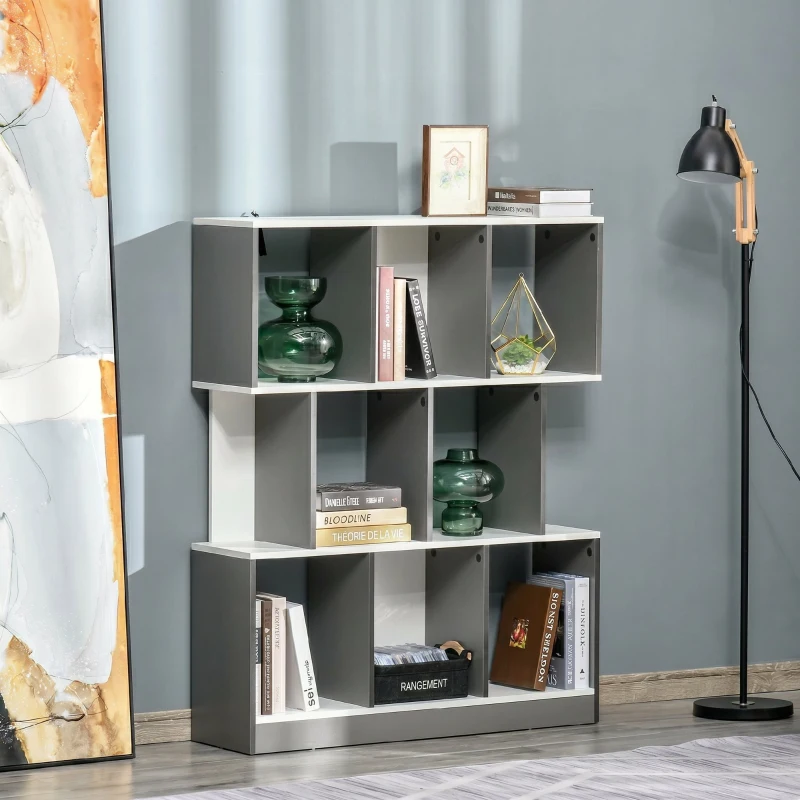 HOMCOM Bibliotecă cu 8 Rafturi pentru Sufragerie și Dormitor, din Lemn, 100x24x124 cm, Gri Închis
