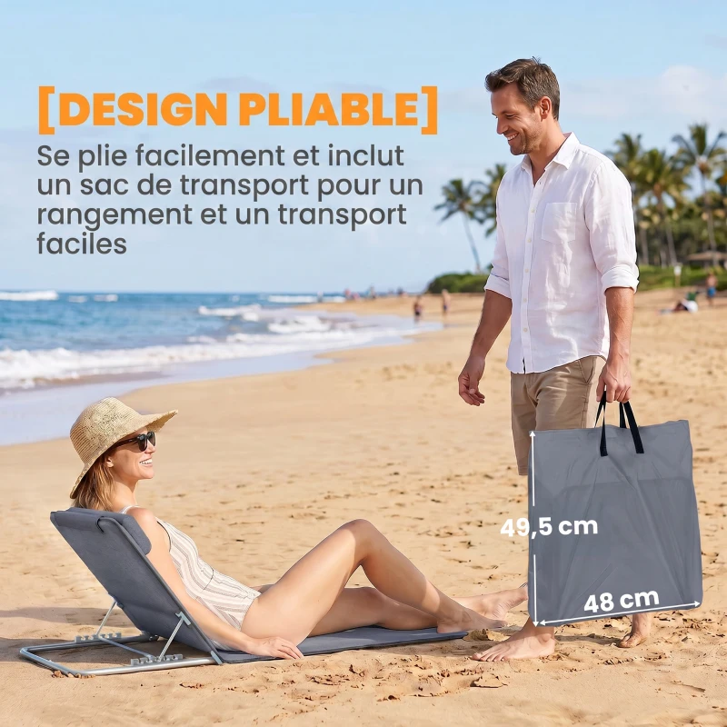 Outsunny Lot de 2 Tapis de Plage rembourré - lot de 2 Matelas de Plage - nattes de Plage - Dossier inclinable