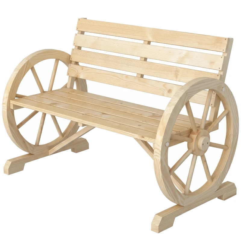 Outsunny Banco de Jardim de Madeira com Apoios em Forma de Roda para 2 Pessoas 105,5x56x79 cm Madeira