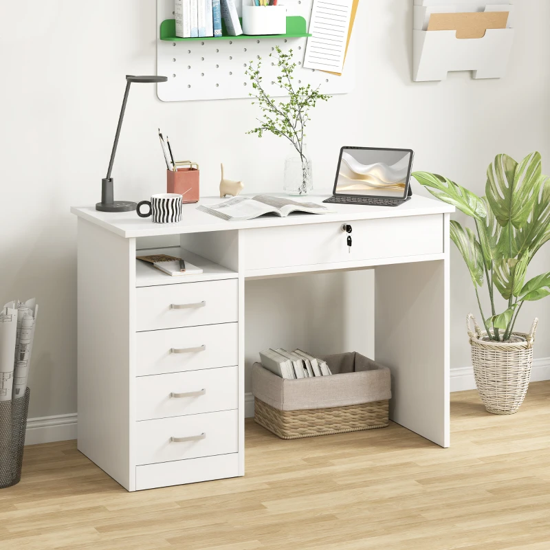 HOMCOM Scrivania per Camera o Ufficio in Legno con 2 Cassetti e 2 Chiavi, 110x50x76cm - Bianco