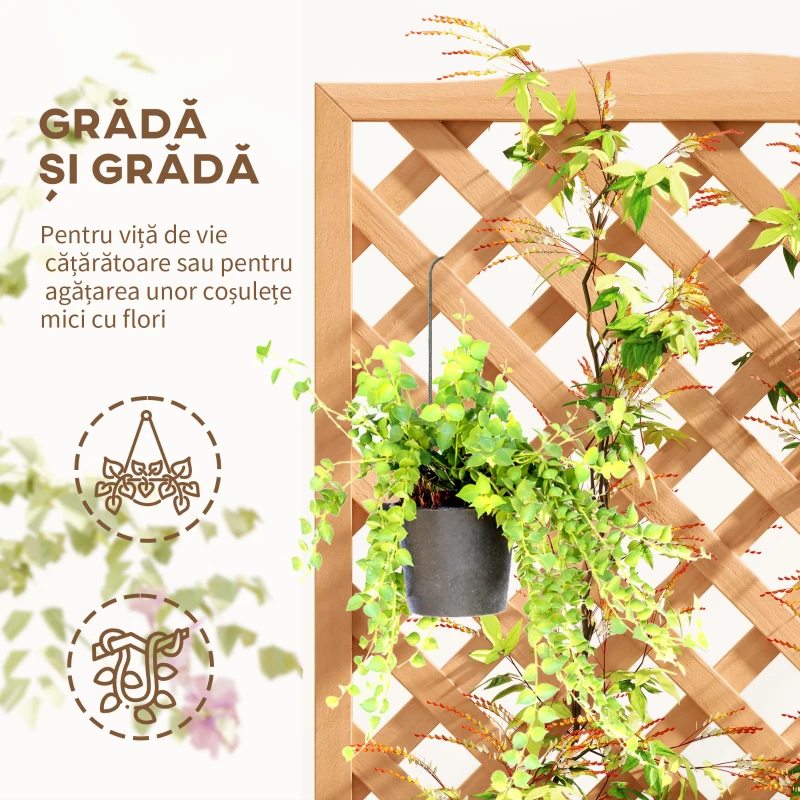 Outsunny Jardinieră cu Spalier pentru Plante Cățărătoare și Bază Largă, din Lemn de Brad, 76x36x170 cm, Maro