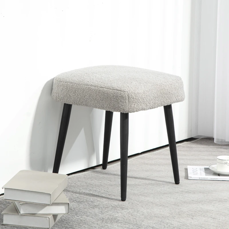 HOMCOM Hocker, Fußstütze, gepolsterter Sitz, Kaschmir-Optik, Stahlbeine, 42 x 42 x 44 cm, Hellgrau