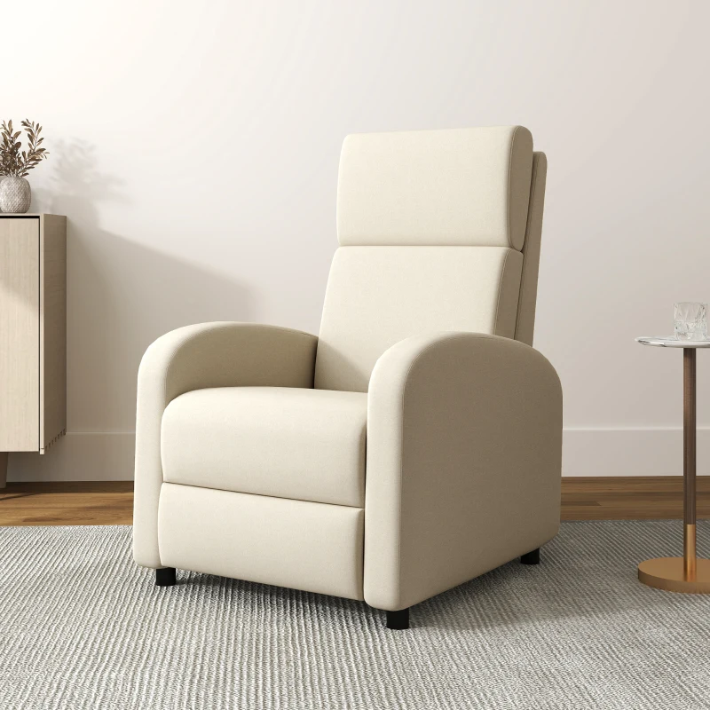 HOMCOM Fauteuil Relax Inclinable jusqu'à 160° Manuellement avec Repose-Pieds Intégré, Charge Max. 120kg, Grand Confort, Crème