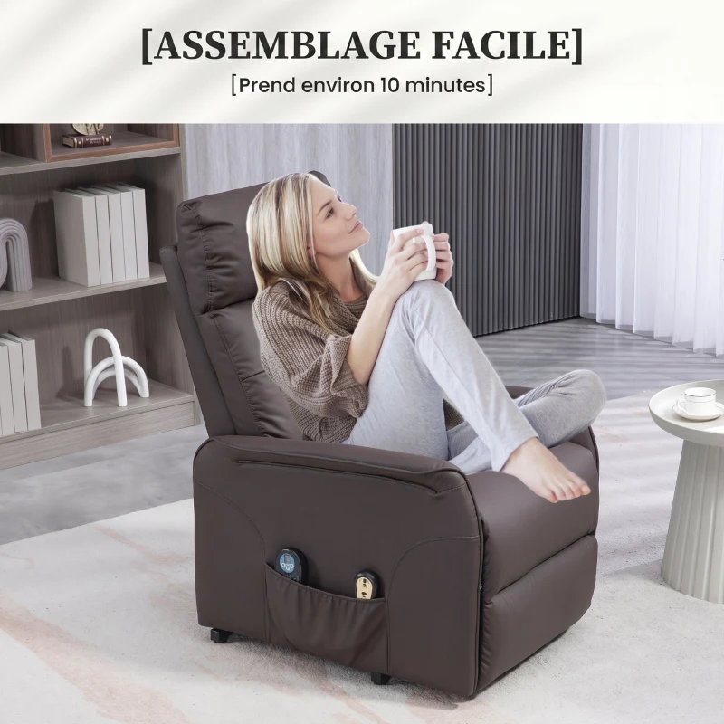 HOMCOM Fotoliu Relax Alzapersona și Reclinabil cu 8 Puncte de Masaj și Încălzire, 2 Telecomenzi, Maro