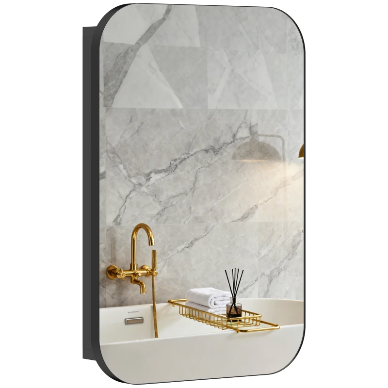 HOMCOM Spiegelschrank Bad, Badezimmerschrank mit Spiegel, Hängeschrank mit Verstellbarem Regal, 40 x 10 x 60 cm, Schwarz