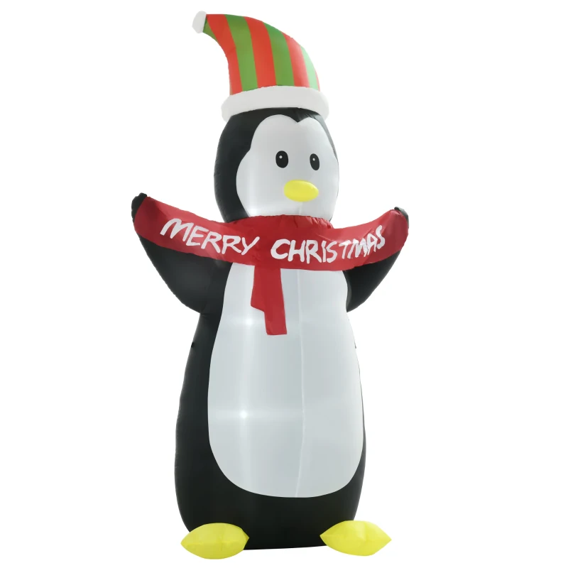 HOMCOM 8ft Inflatable Penguin & Christmas Banner Decoration Indoor Outdoor Weather-Resistant Shell Fun Cute
