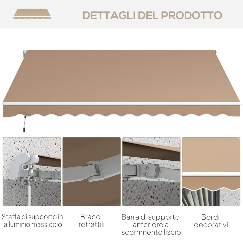 Outsunny Tenda da Sole per Esterno Avvolgibile a Bracci con Apertura a Manovella, 350x250 cm, Marrone