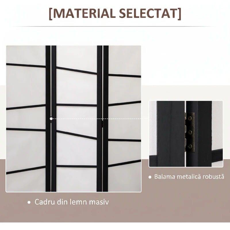 HOMCOM Paravan pliabil cu 3 panouri, din lemn, 120x170 cm, negru și alb
