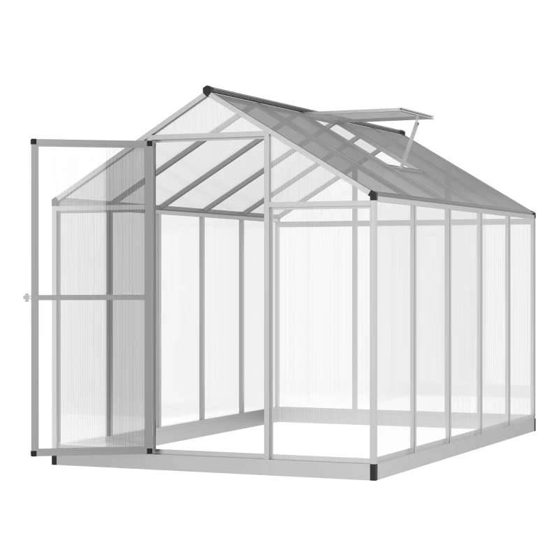 Outsunny Serre de jardin en aluminium polycarbonate, serre avec fenêtres supérieures réglables, porte battante, abri extérieur résistant aux intempéries pour plante fleur, 303x183x195 cm, transparent