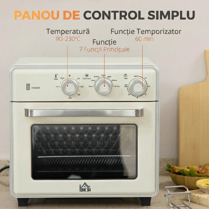 HOMCOM Mini Cuptor 5-in-1, Capacitate 20 L, 1400W, 1 Grătar, 1 Tavă, Timer 60 Min