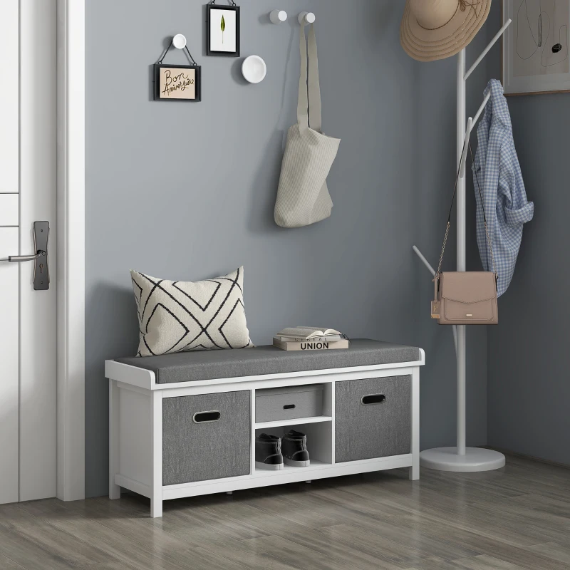 HOMCOM Bancă pentru Pantofi cu Raft Reglabil pe 3 Niveluri și 2 Sertare, din PAL, 105x35x47 cm, Alb și Gri