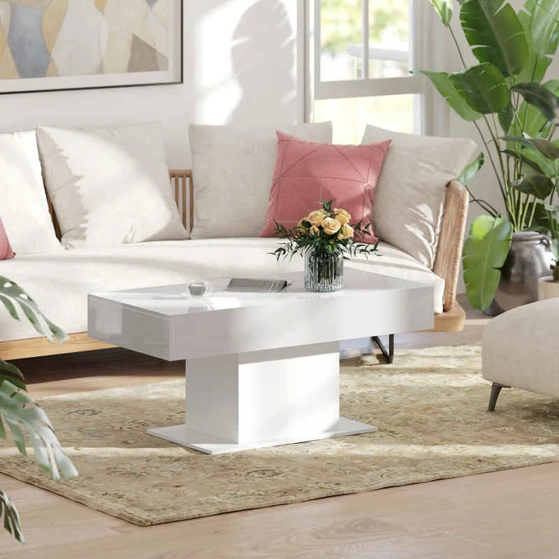 HOMCOM Tavolino da Caffè Estensibile con Vano Contenitore Moderno, 108-178.5x53x49 cm, Bianco Lucido