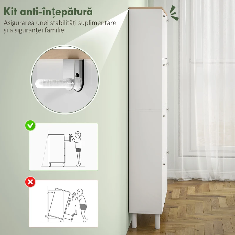 HOMCOM Dulap pantofi slim cu 4 sertare rabatabile și rafturi reglabile pentru 24-32 perechi de pantofi, 80x23.5x157 cm, alb