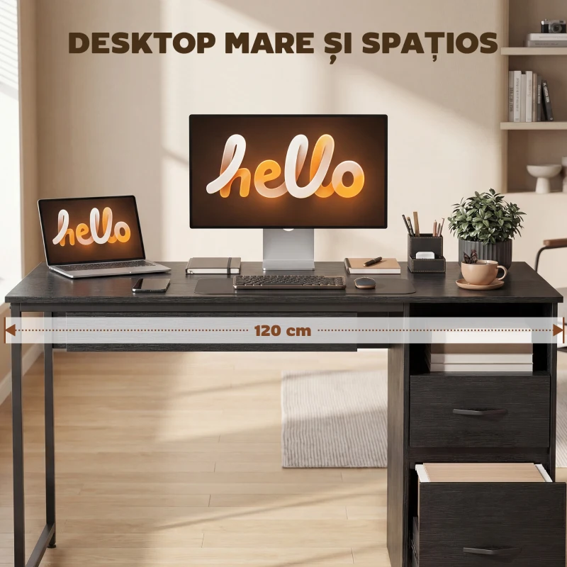 HOMCOM Birou de Economisire a Spațiului, Masă pentru Computer, 120x52,3 cm, Negru
