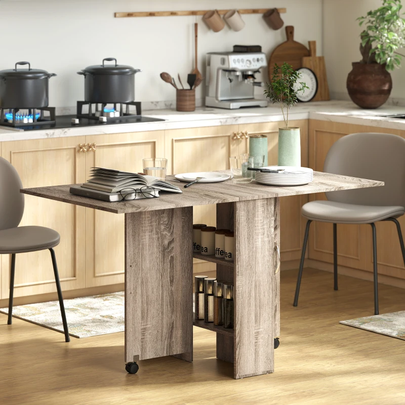 HOMCOM Masă Extensibilă cu 2 Rafturi Inferioare pentru Max 6 Persoane, din Lemn 140x75x74 cm, Gri
