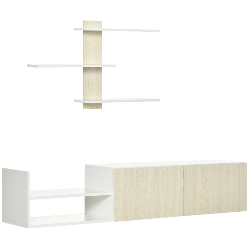HOMCOM Mueble de Salón para TV con Mesa para Televisor 150x31,5x40 cm y Estante de Pared 95,5x16x60 cm Natural