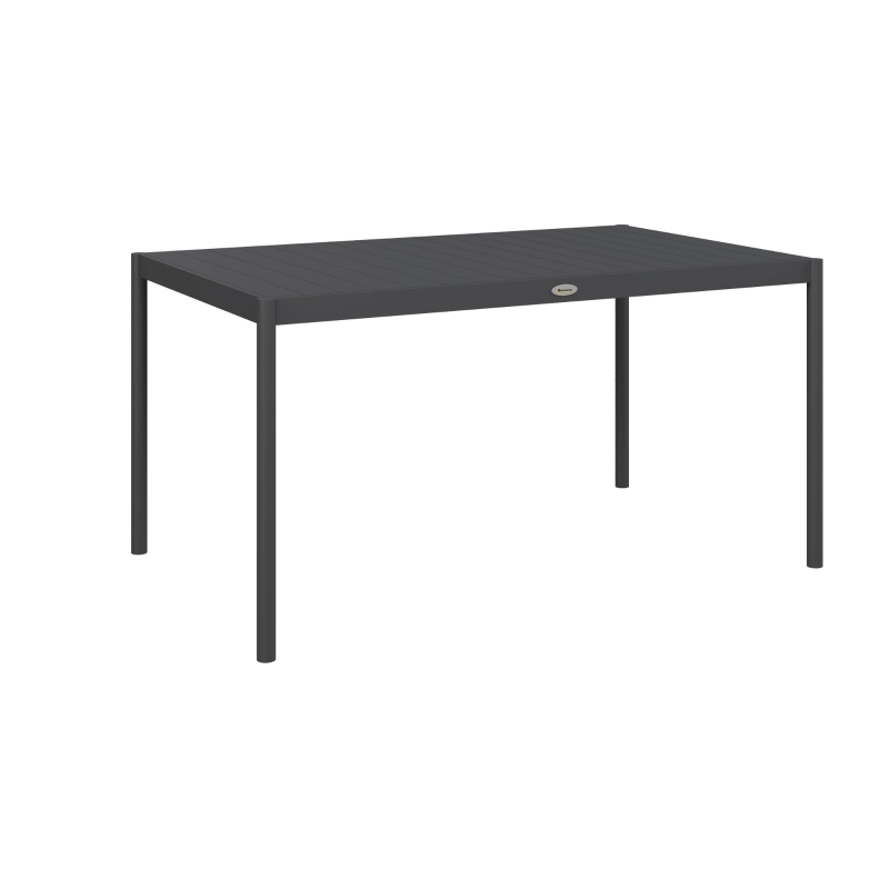 Outsunny Masă de Grădină cu Lamele, Dimensiuni 145x90 cm, Masă de Dining pentru 6 Persoane, Rectangulară, din Aluminiu și Oțel, pentru Curte, Terasă, Balcon și Exterior, Gri Închis
