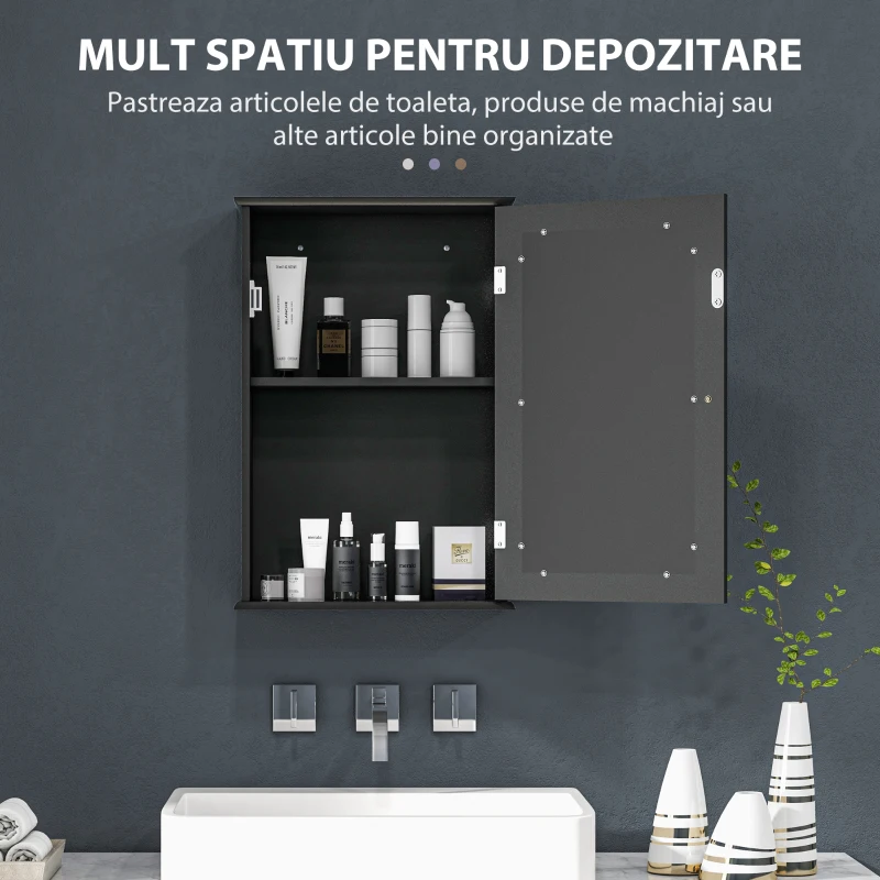 kleankin Dulap de Baie Suspendat cu Oglindă și Ușă cu Închidere Magnetică, 41x14x60 cm, Negru