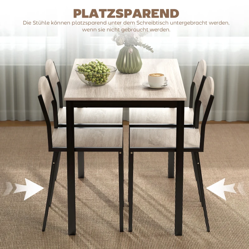 HOMCOM 5-teilige Essgruppe, Esstisch mit 4 Stühlen, platzsparendes Küchentisch-Set, Sitzgruppe für Esszimmer, Küche, Schwarz