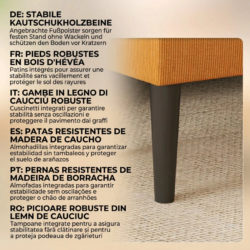 HOMCOM Bancă pentru capătul patului din poliester și lemn pentru dormitor și hol, 95x38x45 cm, portocaliu(m-5)