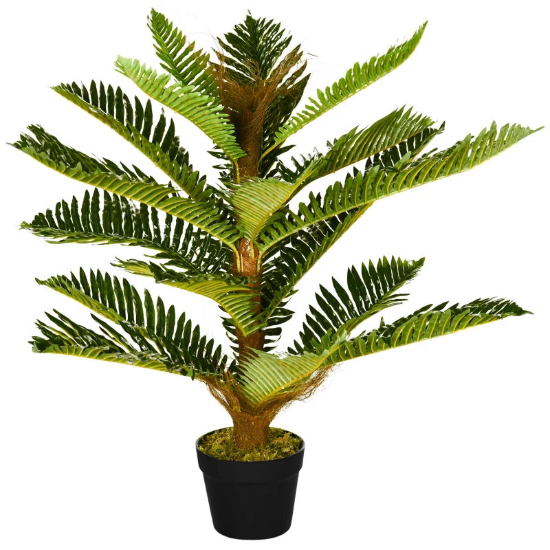 HOMCOM Palmier Artificial cu 18 Frunze și Ghiveci Inclus pentru Interior, Înălțime 85 cm, Verde