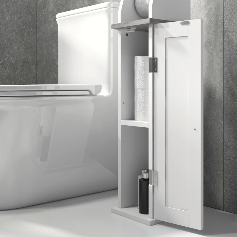 kleankin Toilet Roll Holder Cabinet, Slim Freestanding Bathroom Cabinet with Adjustable Shelf, Toilet Roll Storage Unit, White