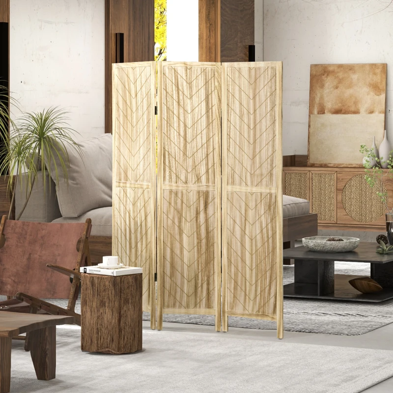 HOMCOM Paravento da Interno Pieghevole a 3 Ante a Spina di Pesce in Legno, 120x1.6x170 cm
