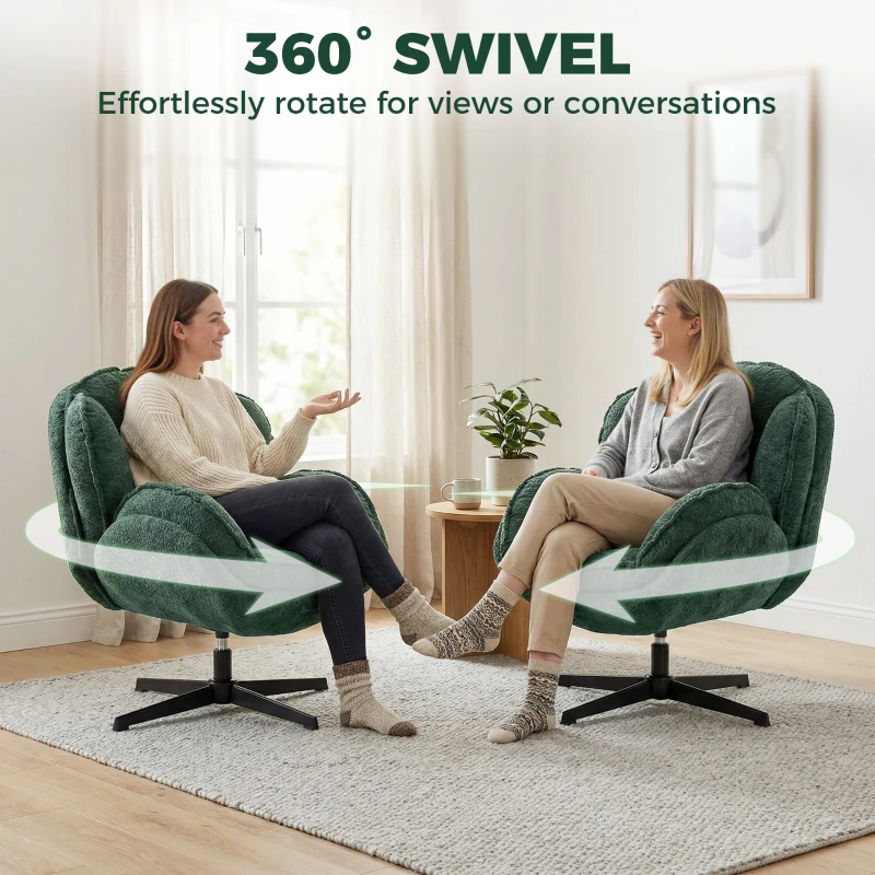 HOMCOM Modern Wingback Accent Chair, Velvet Armchair with Four-Star Base, S-Springs, Swivel, Dark Green