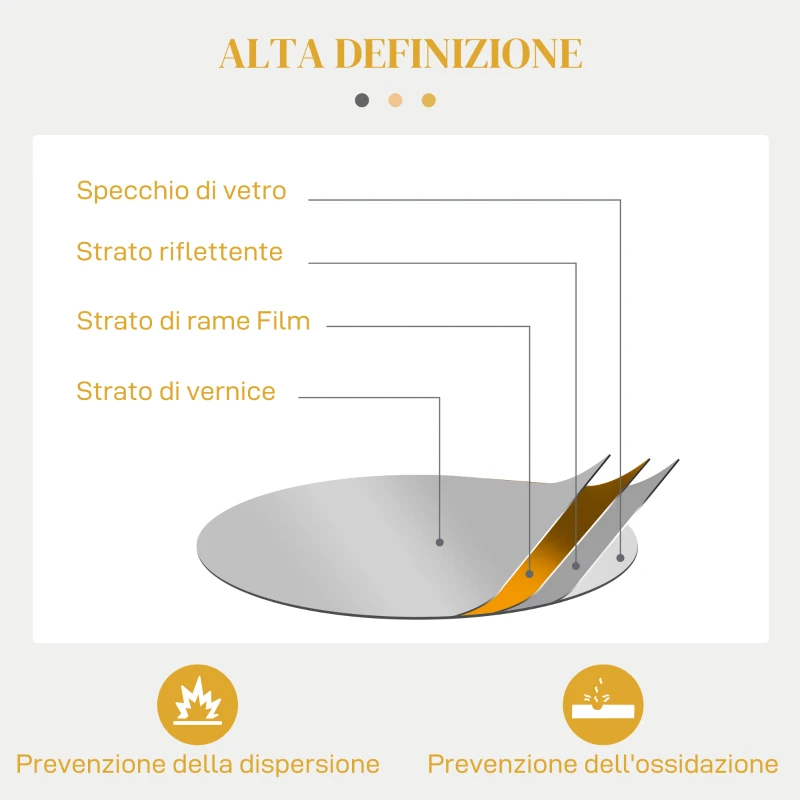 HOMCOM Specchio Moderno e Rotondo Decorativo a Muro con Ganci, in Vetro e Metallo, Ø65x1 cm, Oro
