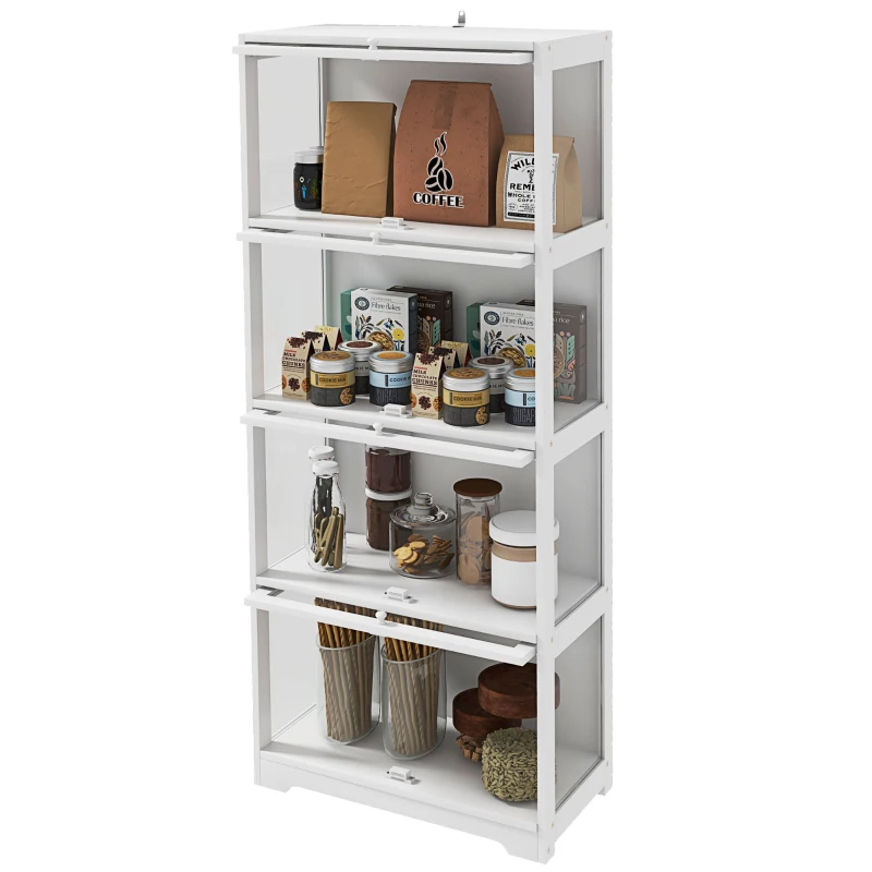 HOMCOM Vetrina per Collezione a 4 Ripiani con Ante a Battente, in Legno e Acrilico, 59x30x139 cm, Bianco