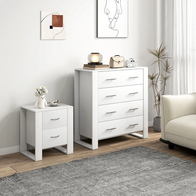 HOMCOM Bedroom Furniture Set, Drawer Chest and Nightstand, Modern White