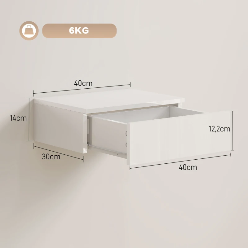 HOMCOM 2er-Set Nachttische, wandmontiertes Design, Schublade, für Schlafzimmer, Spanplatte, Weiß