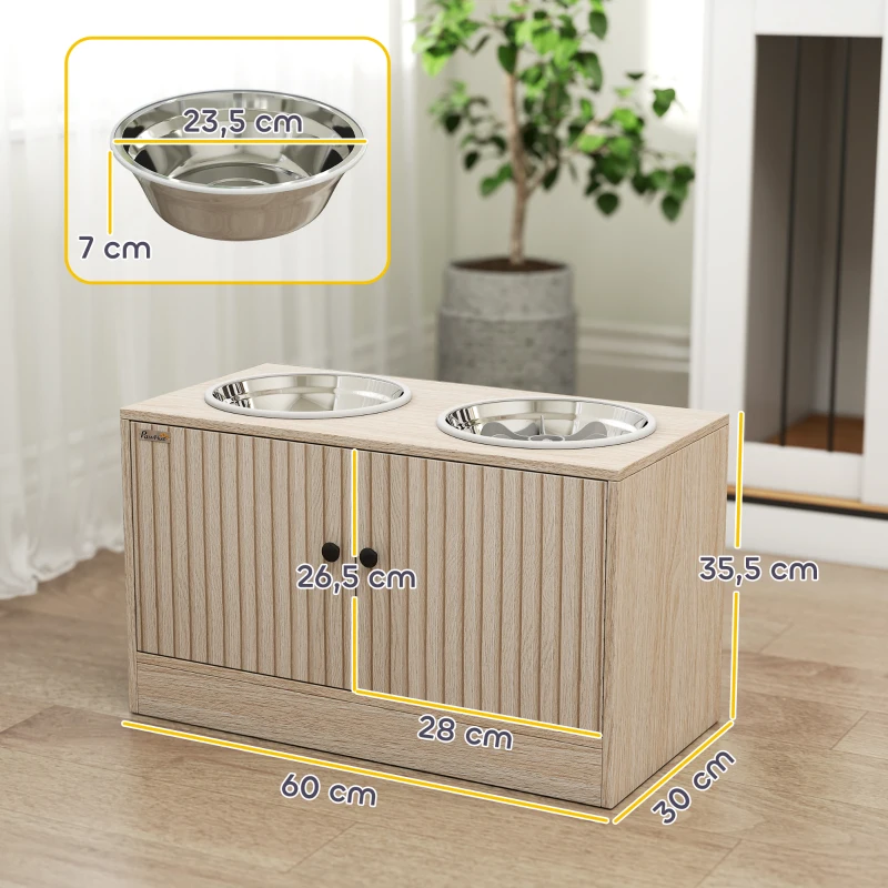 PawHut Hundefutterstation mit 2 Edelstahl-Näpfen, Schrank für Utensilien, für große Hunde, Zubehör, Holz