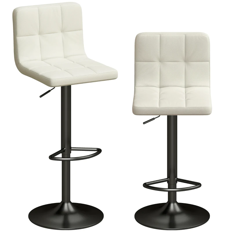 HOMCOM Set 2 Scaune de Bar Reglabile cu Suport pentru Picioare, din Piele PU și Oțel, 39,5x44x88-110 cm, Crem
