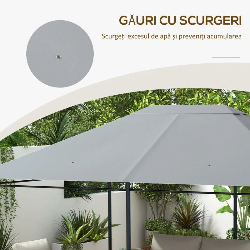 Outsunny Acoperiș de Rezervă 4x3 m pentru Foișor Anti UV din Poliester cu Ventilație, Gri Deschis