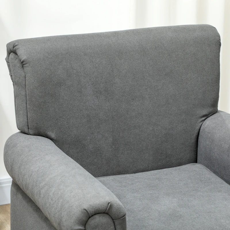 HOMCOM Poltrona Estofada em Tecido Poltrona Relax com Apoio para os Braços Assento Amovível e Lavável Pés de Madeira 79x78x87 cm Cinza Escuro