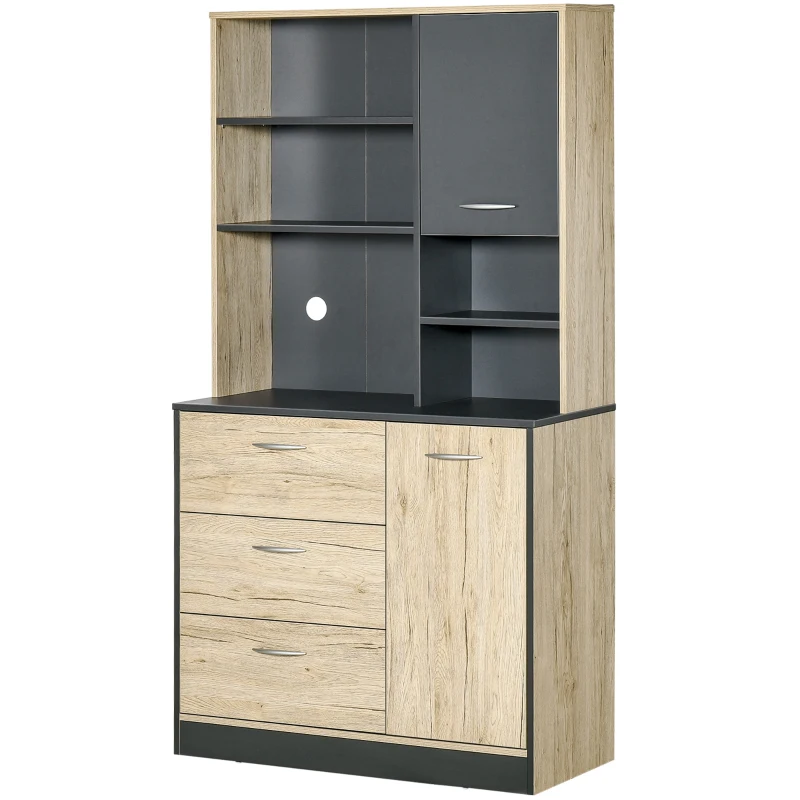 HOMCOM Mobile Cucina Credenza Moderna Salvaspazio con 2 armadietti 3 cassetti 3 ripiani Legno 90 x 39 x 169cm colore Grigio Rovere Chiaro