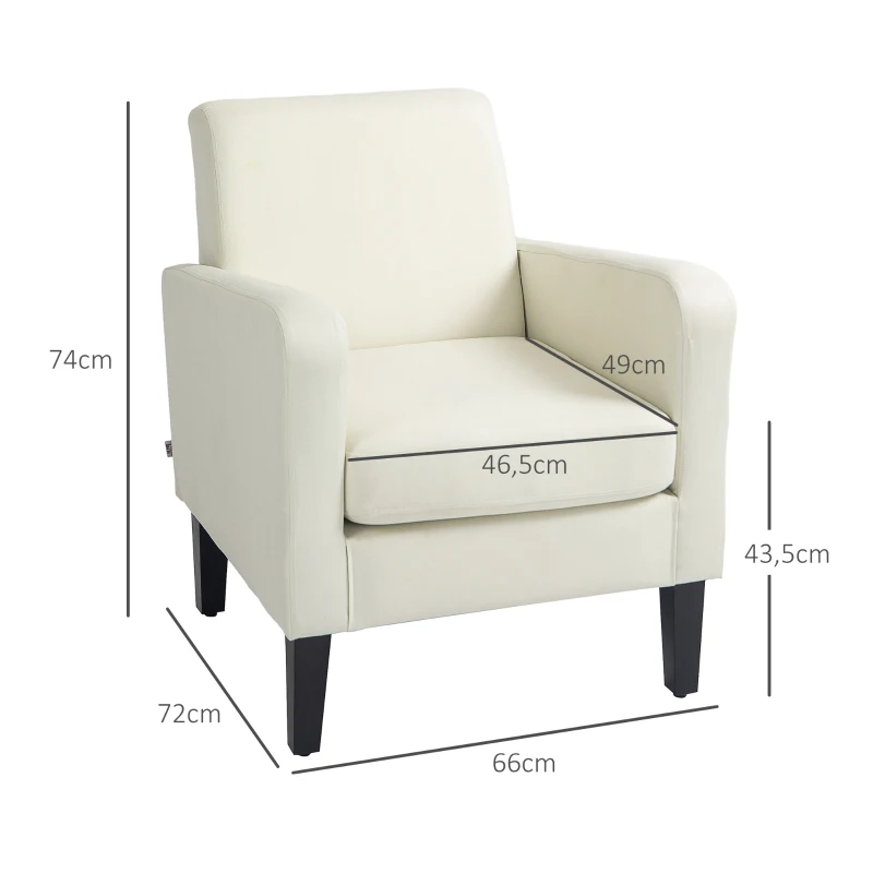 HOMCOM Poltroncina da Camera Moderna in Tessuto con Braccioli, 66x72x74 cm, Crema