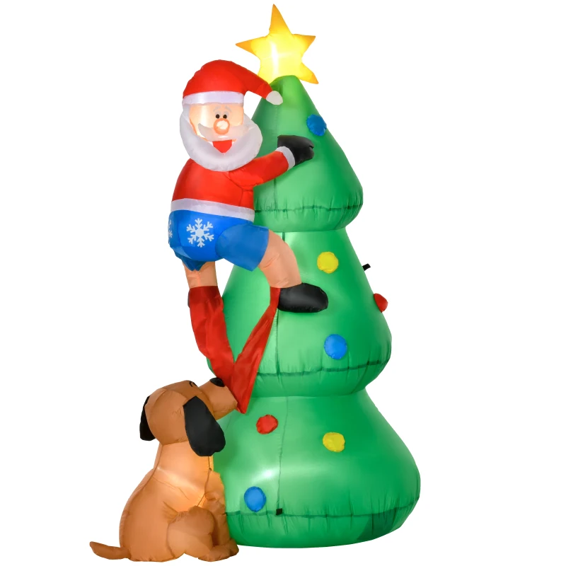 HOMCOM 6ft Inflatable Christmas Tree, LED Lighted with Santa Claus Dog for Home Indoor Outdoor Garden Lawn Decoration Party Prop