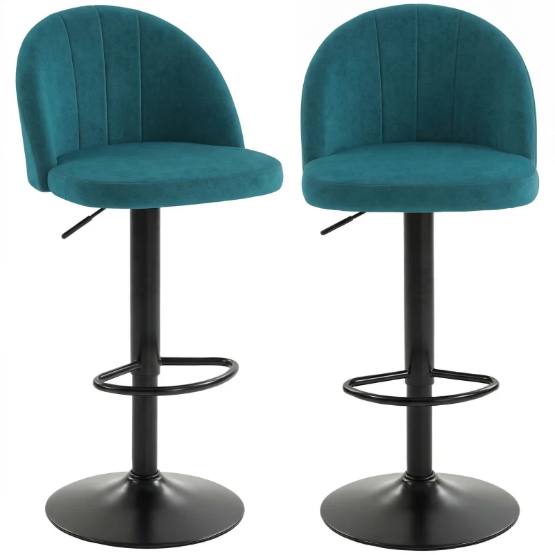 HOMCOM Set di 2 Sgabelli da Bar, Sgabelli Moderni Girevoli con Poggiapiedi, Blu