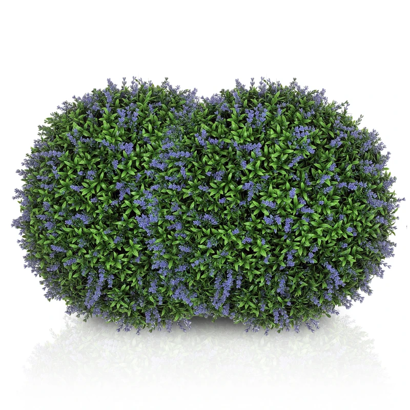 HOMCOM Set de 2 plante artificiale sferice cu flori de lavandă pentru casă și grădină Ø42cm, verde și violet