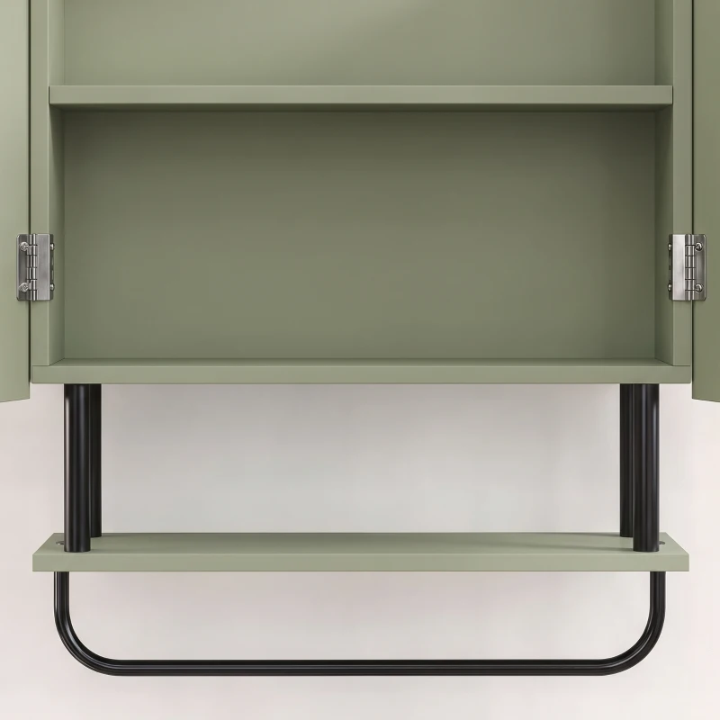 HOMCOM Bathroom Wall Cabinet Modern Space Saver Wall Mounted Cabinet Doors Storage Green
