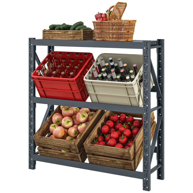 HOMCOM Raft Autoportant pentru 6 Lăzi de Băuturi cu 3 Niveluri cu Polițe Ajustabile, 110x30x110cm, Gri