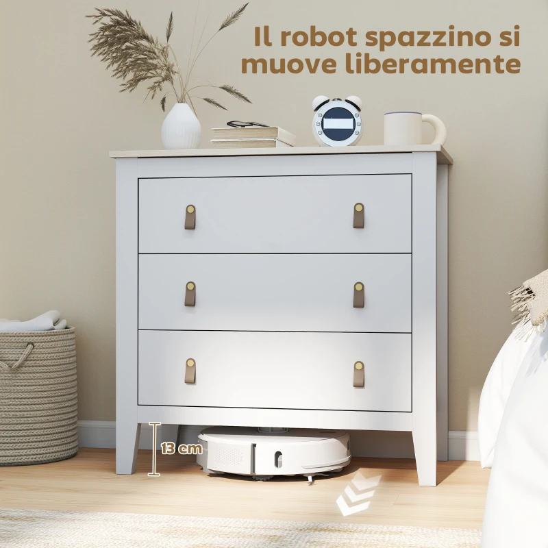 HOMCOM Cassettiera per Camera da Letto a 3 Cassetti con Maniglie in Finta Pelle, 80x40x78.5 cm, Bianco