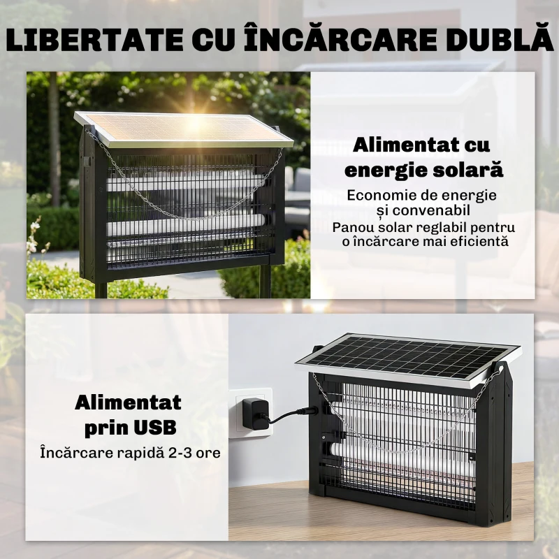 Outsunny Lampă Anti-țânțari cu Plasă de Protecție 45x18x90 cm, Neagră